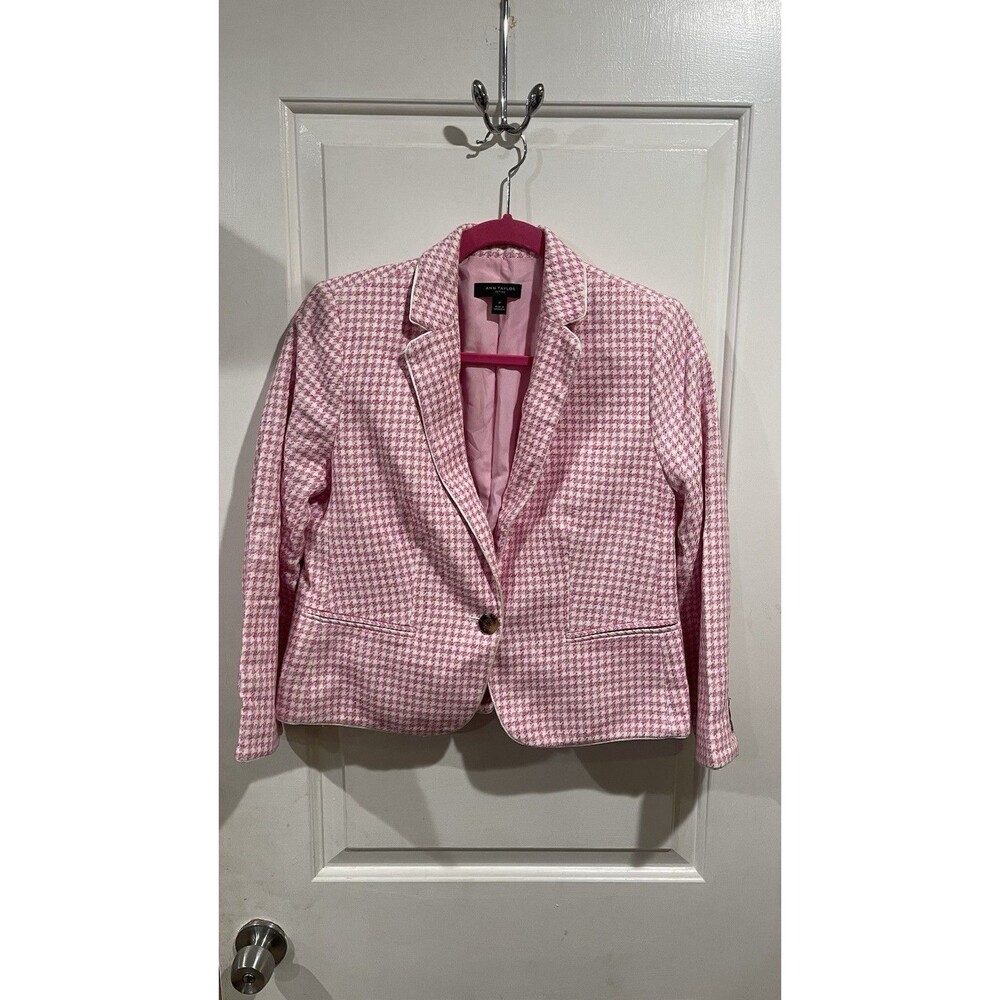 Ann Taylor Tweed Blazer Womens Size 6P Pink Textured Career Preppy Classic